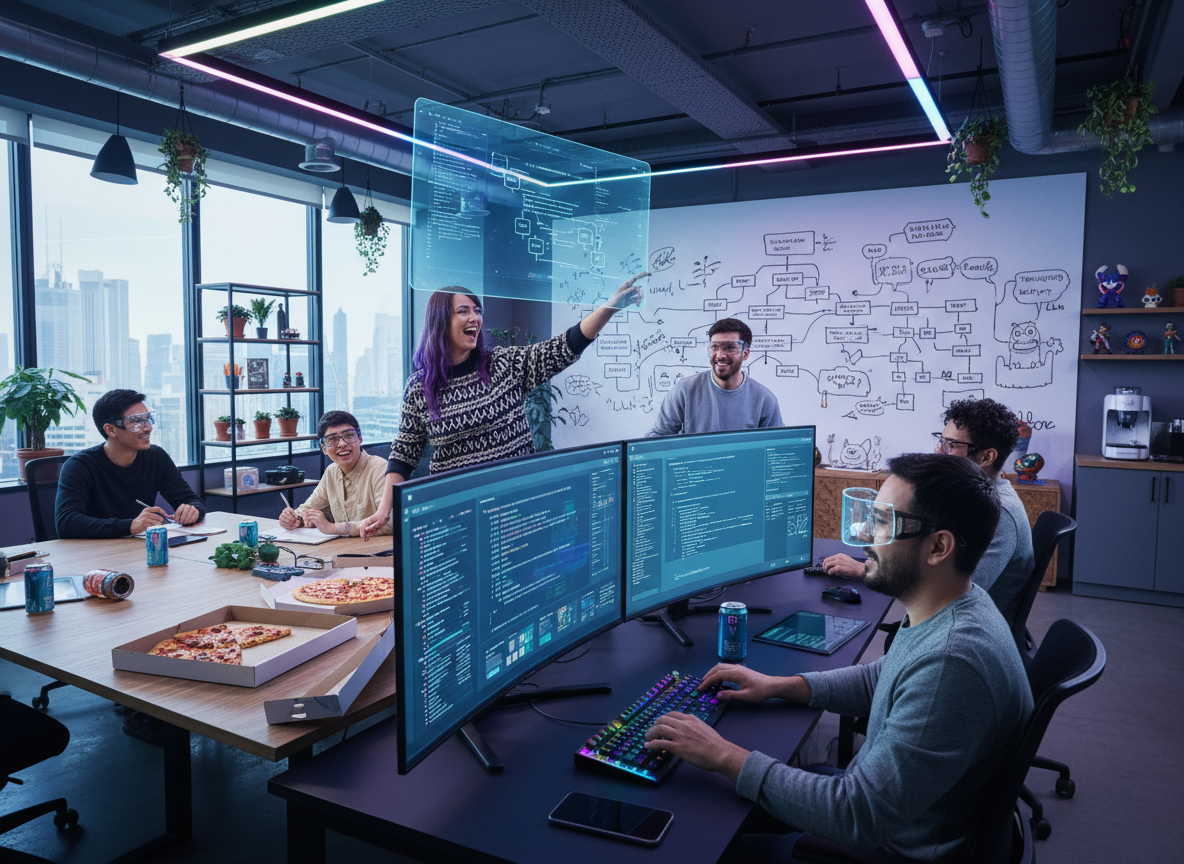 Team analyzing binary MLM commission structure and leg balancing on laptop